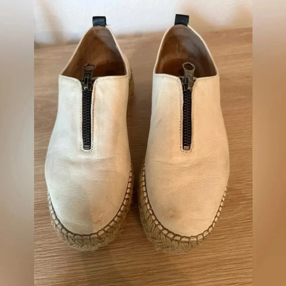 Eric Michael Beige Leather Zip Espadrille Platform Flat